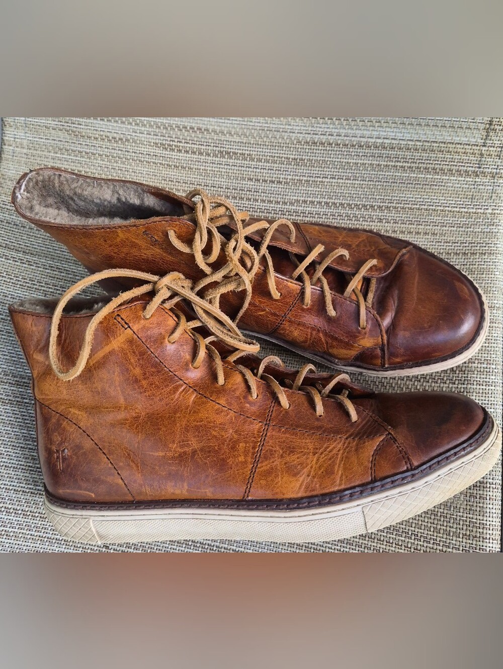 FRYE Gates High Shearling Leather Sneakers Cognac Brown Mens 10 Boot